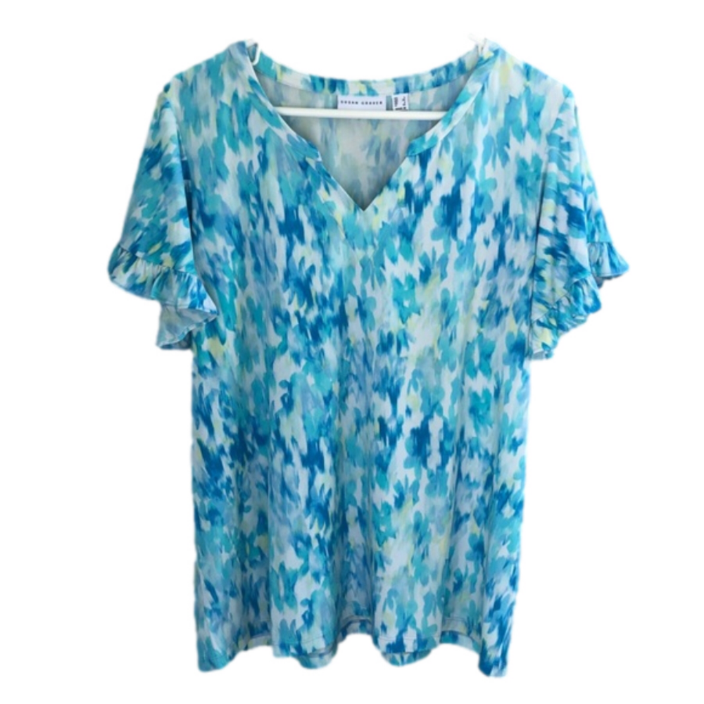 Susan Graver Printed Liquid Knit Flutter-Sleeve Top
